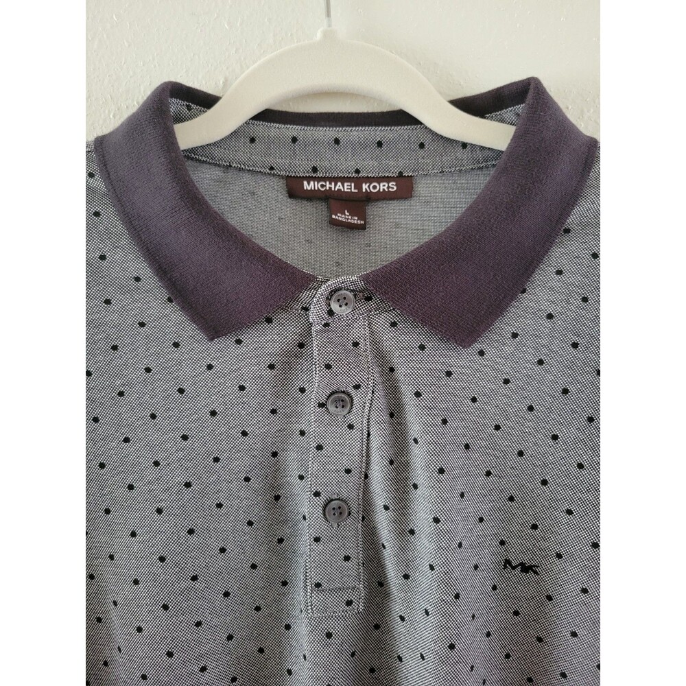 Michael Kors Mens Polo Shirt L Gray Polka Dot Short Sleeve Button Designer NWT - Picture 4 of 13
